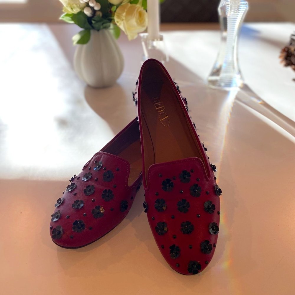 RED VALENTINO Ballerina Flats Pailletes Flowers in Raspberry Pink for women